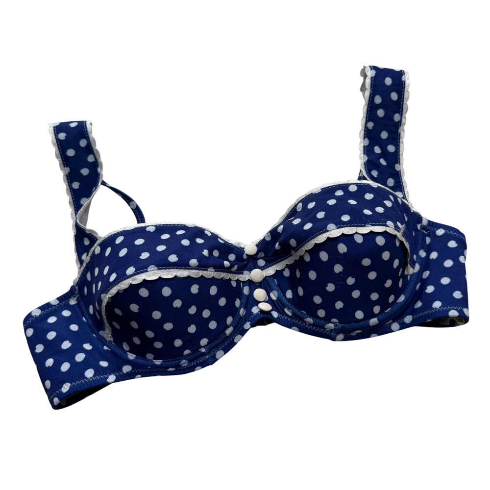 ROSAMOSARIO Bikini Top Blue Polka Dot Scalloped Women's Size Medium RetroNEW
